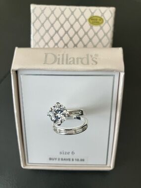 Dillard's Silver-Tone Cubic Zirconia Engagement Ring Set - White/Silver